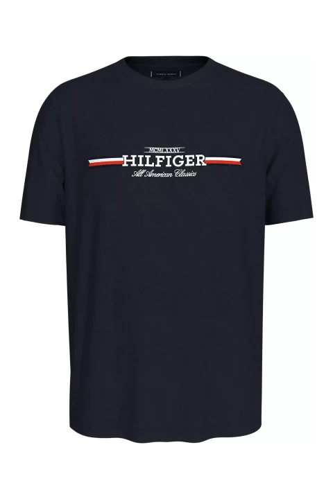 Erkek HILFIGER CHEST STRIPE TEE T-Shirt-Lacivert - 1