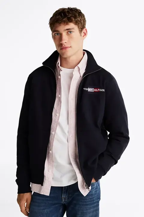 Erkek HILFIGER Nakışlı Logololu Fermuarlı Sweatshirt - Lacivert - 1