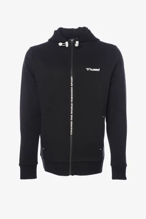 Erkek HMLJENSEN Fermuarlı Kapüşonlu Sweatshirt - Siyah - 1