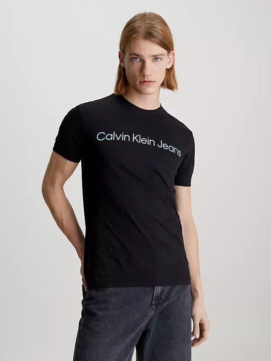 Erkek Institutional Logo Slim T-Shirt - Siyah - CALVIN KLEIN