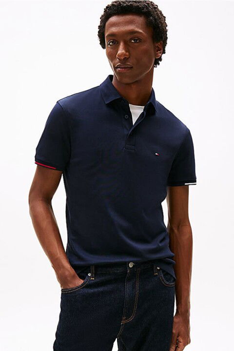 Erkek İnterlock Flagcuff Polo T-Shirt - Lacivert - Tommy Hilfiger