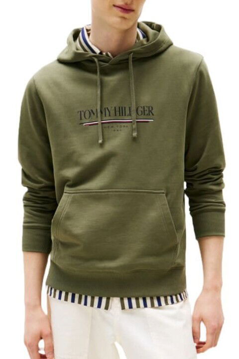 Erkek Kapüşonlu Baskı Logolu Sweatshirt - Haki - Tommy Hilfiger
