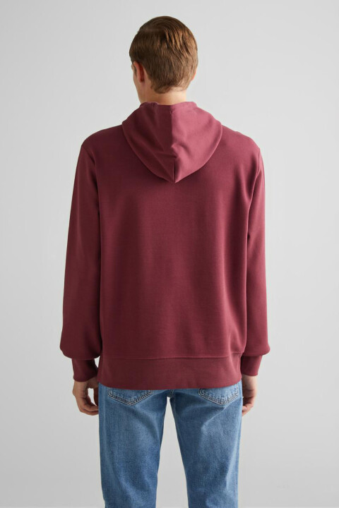 Erkek Kapüşonlu Logolu Sweatshirt - Bordo - 2