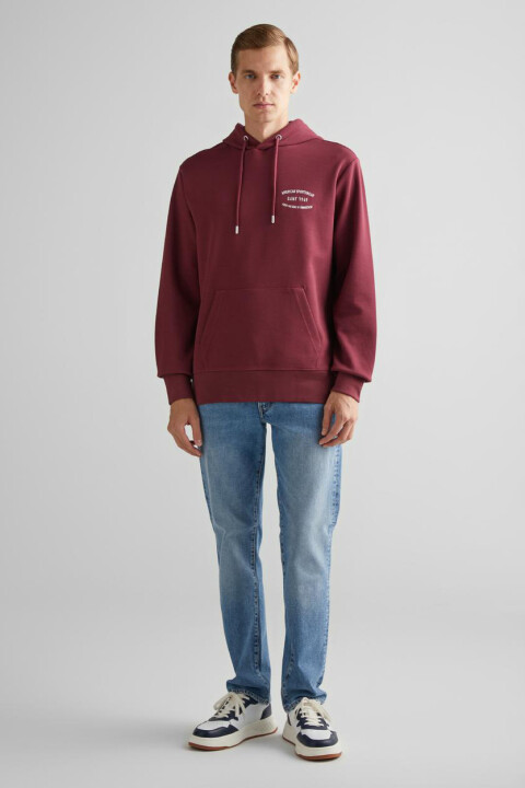 Erkek Kapüşonlu Logolu Sweatshirt - Bordo - 3