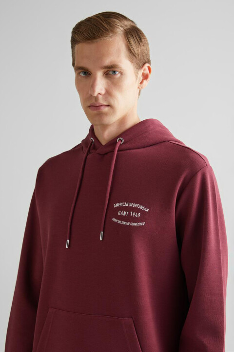 Erkek Kapüşonlu Logolu Sweatshirt - Bordo - 4