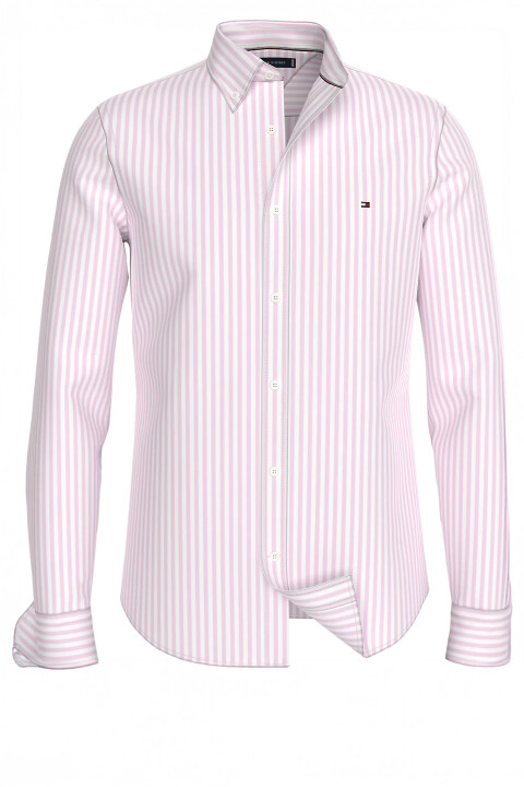 Erkek Klasik Poplin Çizgili Gömlek - Pembe - Tommy Hilfiger