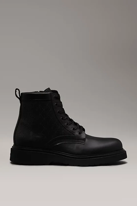 Erkek LACE UP BOOT W/ ZIP Deri Logolu Bot - Siyah - 1