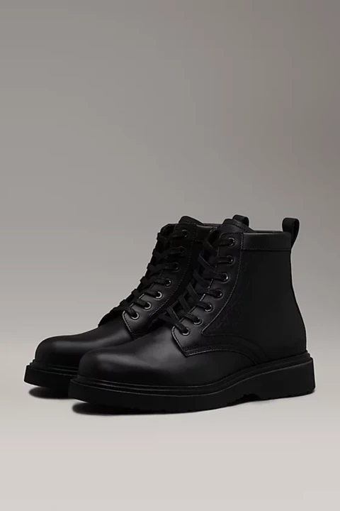 Erkek LACE UP BOOT W/ ZIP Deri Logolu Bot - Siyah - 4