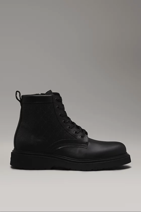 Erkek LACE UP BOOT W/ ZIP Deri Logolu Bot - Siyah - 8