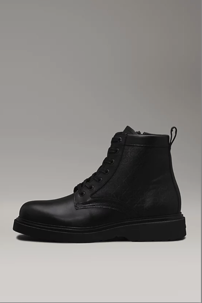 Erkek LACE UP BOOT W/ ZIP Deri Logolu Bot - Siyah - 9