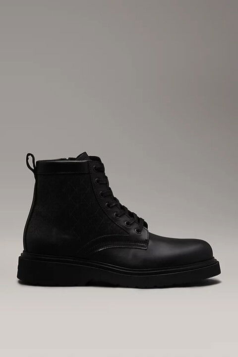 Erkek Lace Up Boot W/ Zıp Deri Logolu Bot - Siyah - CALVIN KLEIN