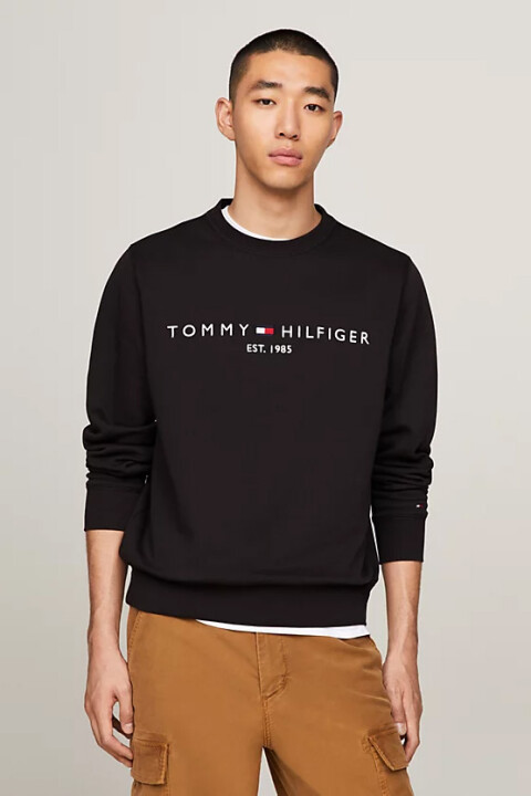 Erkek Logo Nakışlı V Yaka Sweatshirt - Siyah - Tommy Hilfiger