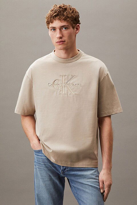Erkek Low Embroidery 16s Jersey T-Shirt - Bej - Calvin Klein