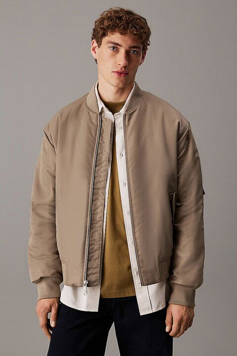 Erkek LS Dolgulu Nylon Bomber Ceket - Gri - Calvin Klein