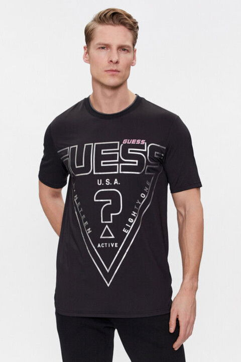 Erkek Lugh Slim Fit T-Shirt - Siyah - GUESS