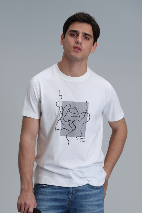 Erkek Nally Modern Grafik T- Shirt - Beyaz - Lufian