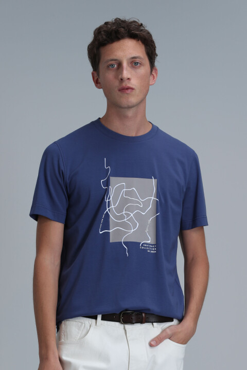 Erkek Nally Modern Grafik T- Shirt - Koyu Saks - Lufian