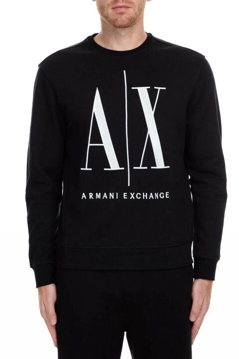 Erkek Önde Ax Logolu Bisiklet Yaka Sweatshirt - Siyah - Armani Exchange