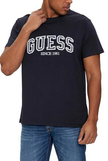 Erkek Önde Guess Yazılı Kolej T-Shirt - Lacivert - 1