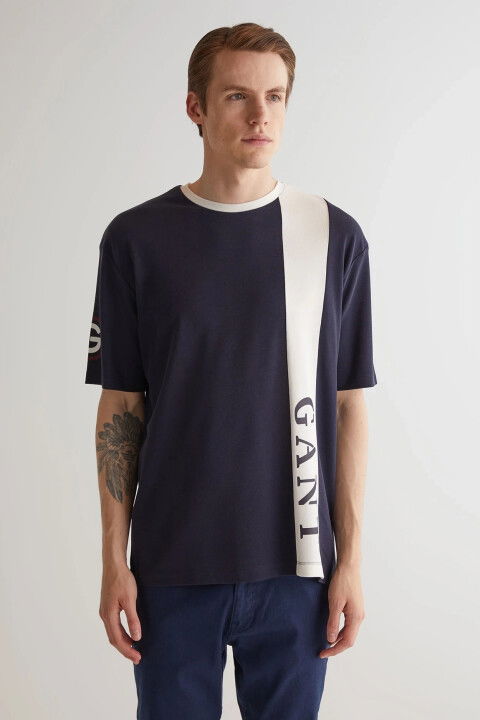 Erkek Oversize Fit Bisiklet Yaka Logolu T-Shirt - Lacivert - GANT