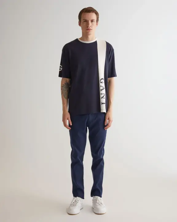 Erkek Oversize Fit Bisiklet Yaka Logolu T-shirt - Lacivert - 4