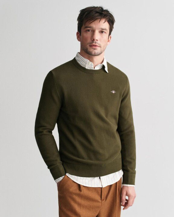 Erkek Regular Fit Bisiklet Yaka Kazak - Yeşil - GANT