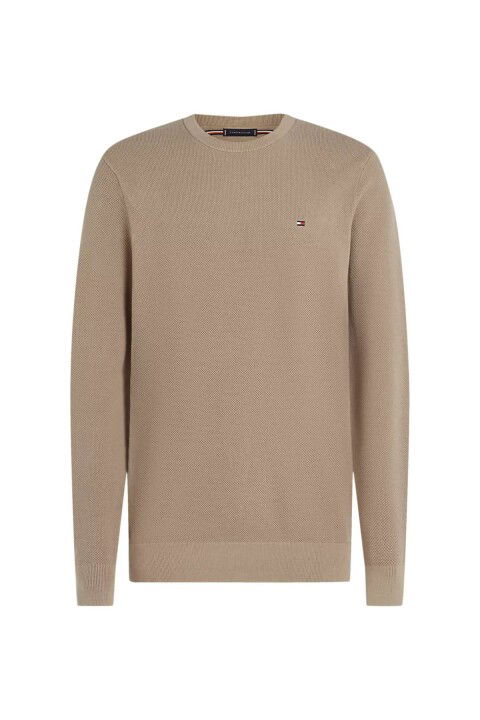 Erkek Regular Fit Dokulu Örgü Bisiklet Yaka Triko Kazak - Bej - Tommy Hilfiger
