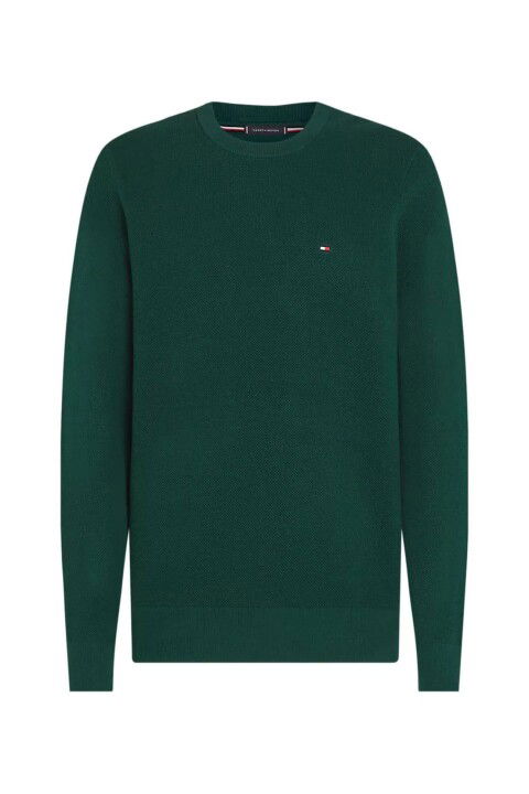 Erkek Regular Fit Dokulu Örgü Bisiklet Yaka Triko Kazak - Koyu Yeşil - Tommy Hilfiger