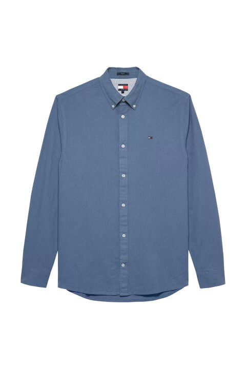 Erkek Regular Fit Düğmeli Yaka Keten Karışımlı Gömlek - Mavi - Tommy Hilfiger