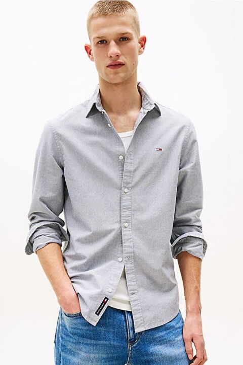 Erkek Regular Fit Düğmeli Yaka Oxford Gömlek - Gri - Tommy Hilfiger