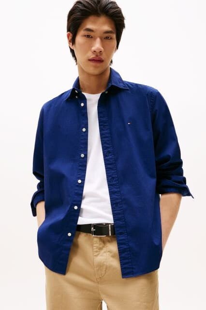 Erkek Regular Fit Düğmeli Yaka Poplin Gömlek - Lacivert - Tommy Hilfiger