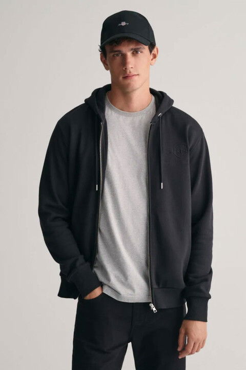 Erkek Regular Fit Fermuarlı Logolu Sweatshirt - Siyah - Gant