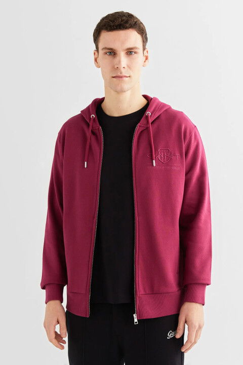 Erkek Regular Fit Kapüşonlu Logolu Sweatshirt - Bordo - Gant