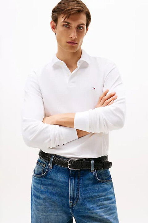 Erkek Regular Fit Polo Yaka Uzun Kollu T-Shirt - Beyaz - Tommy Hilfiger