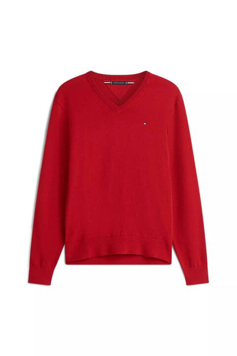 Erkek Regular Fit V Yaka Pamuklu Triko Kazak - Kırmızı - Tommy Hilfiger