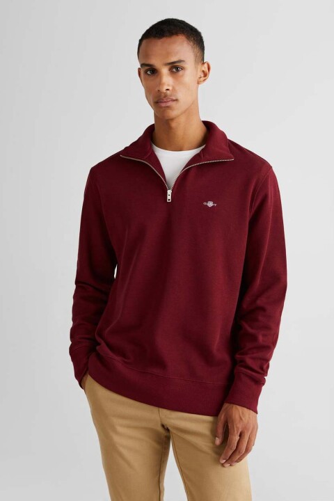 Erkek Regular Fit Yarım Fermuarlı Sweatshirt - Bordo - GANT