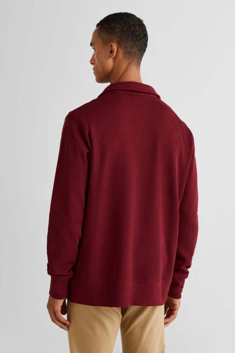 Erkek Regular Fit Yarım Fermuarlı Sweatshirt - Bordo - 2