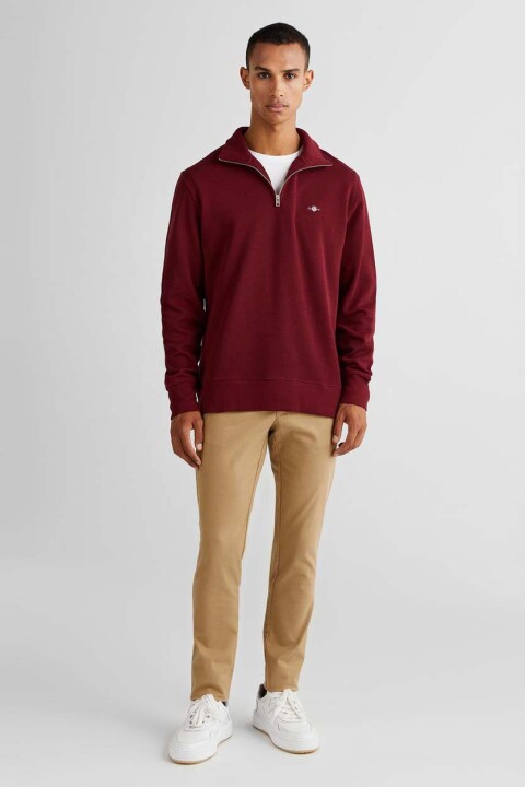 Erkek Regular Fit Yarım Fermuarlı Sweatshirt - Bordo - 3