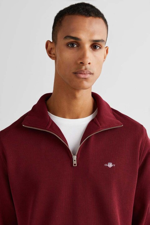 Erkek Regular Fit Yarım Fermuarlı Sweatshirt - Bordo - 4