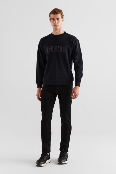 Erkek Relaxed Fit Bisiklet Yaka Logolu Sweatshirt - Siyah - Gant