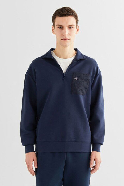 Erkek Relaxed Fit Yarım Fermuarlı Sweatshirt - Lacivert - Gant