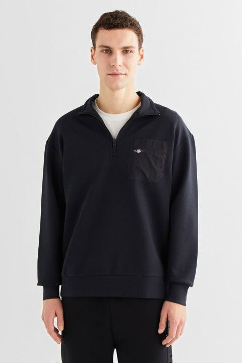 Erkek Relaxed Fit Yarım Fermuarlı Sweatshirt - Siyah - Gant