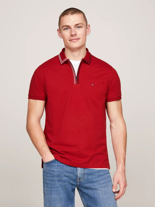 Erkek Rwb Zıp Placket Tıppıng Reg Polo Polo T-Shirt-Kırmızı - Tommy Hilfiger