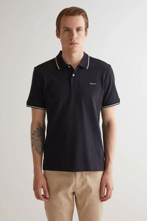 Erkek Siyah Regular Fit Polo T-Shirt - Siyah - GANT