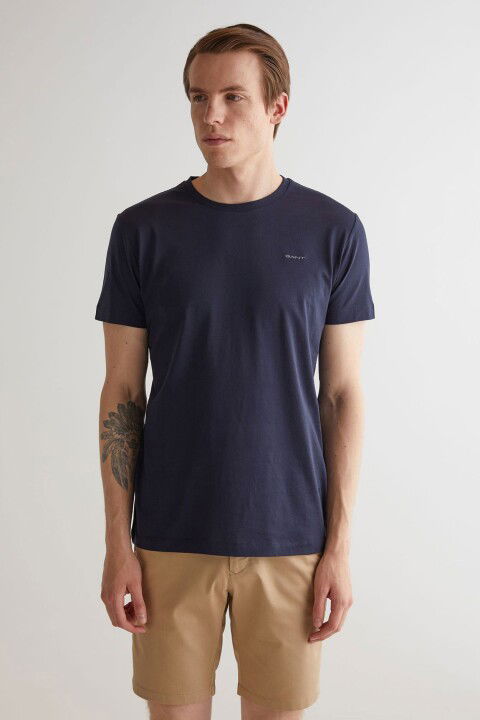 Erkek Slim Fit Bisiklet Yaka T-Shirt - Lacivert - Gant