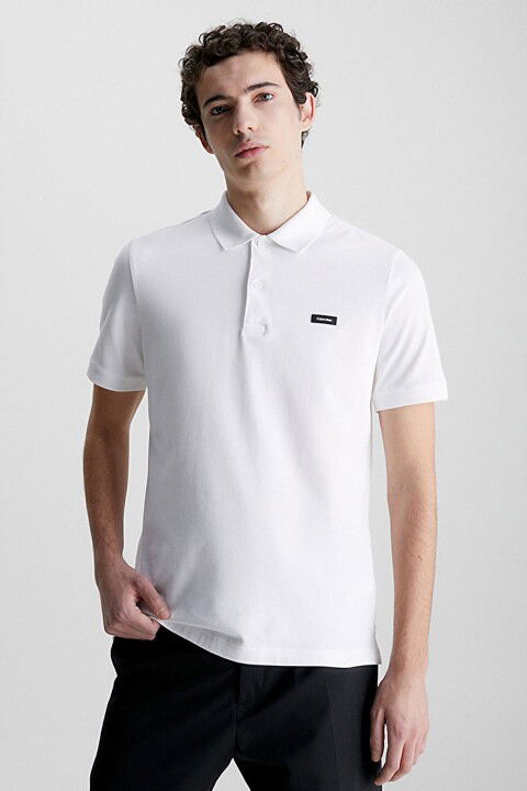 Erkek Streç Pique Slim Polo T-Shirt - Beyaz - Calvin Klein