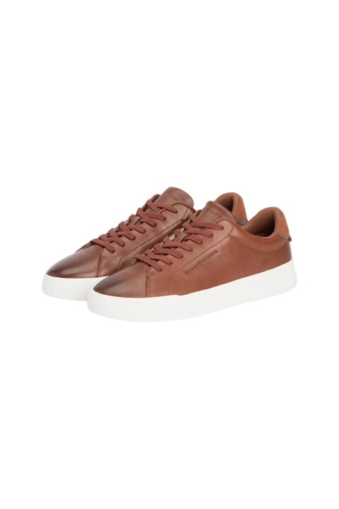 Erkek Süet Detaylı Deri Kort Sneaker - Kahverengi - Tommy Hilfiger