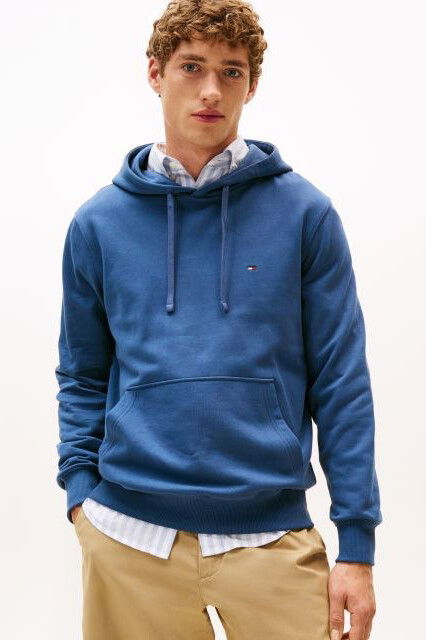 Erkek Terry Regular Fit Basic Kapüşonlu Sweatshirt - Mavi - Tommy Hilfiger
