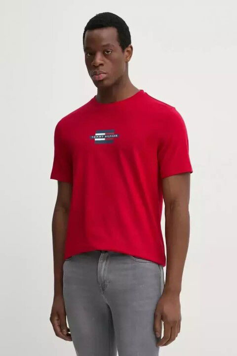 Erkek Th Flag Box T-Shirt - Kırmızı - Tommy Hilfiger