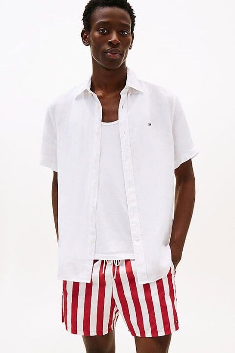 Erkek Th Linen Keten Kısa Kol Gömlek - Beyaz - Tommy Hilfiger